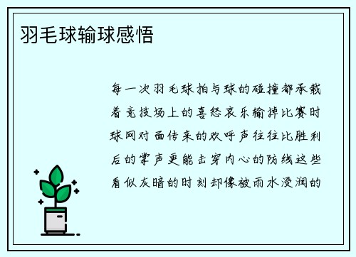 羽毛球输球感悟