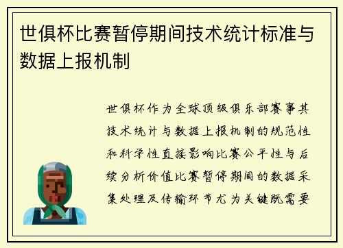 世俱杯比赛暂停期间技术统计标准与数据上报机制